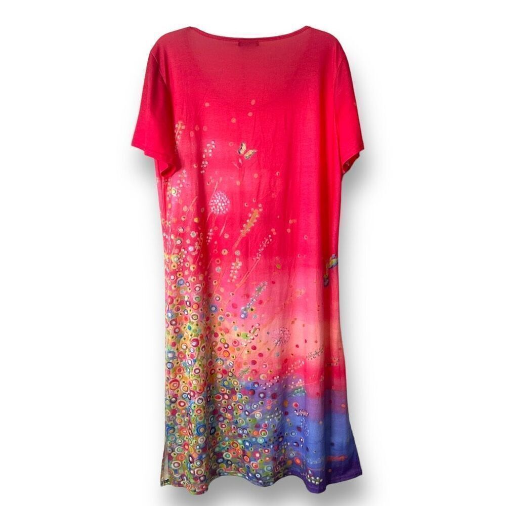 Noracora Coral Abstract Floral Shift‎ Dress, Size XL - Picture 2 of 8